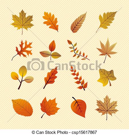 450x470 Vintage Autumn Season Tree Leaves Set. Eps10 File. Fall Clip