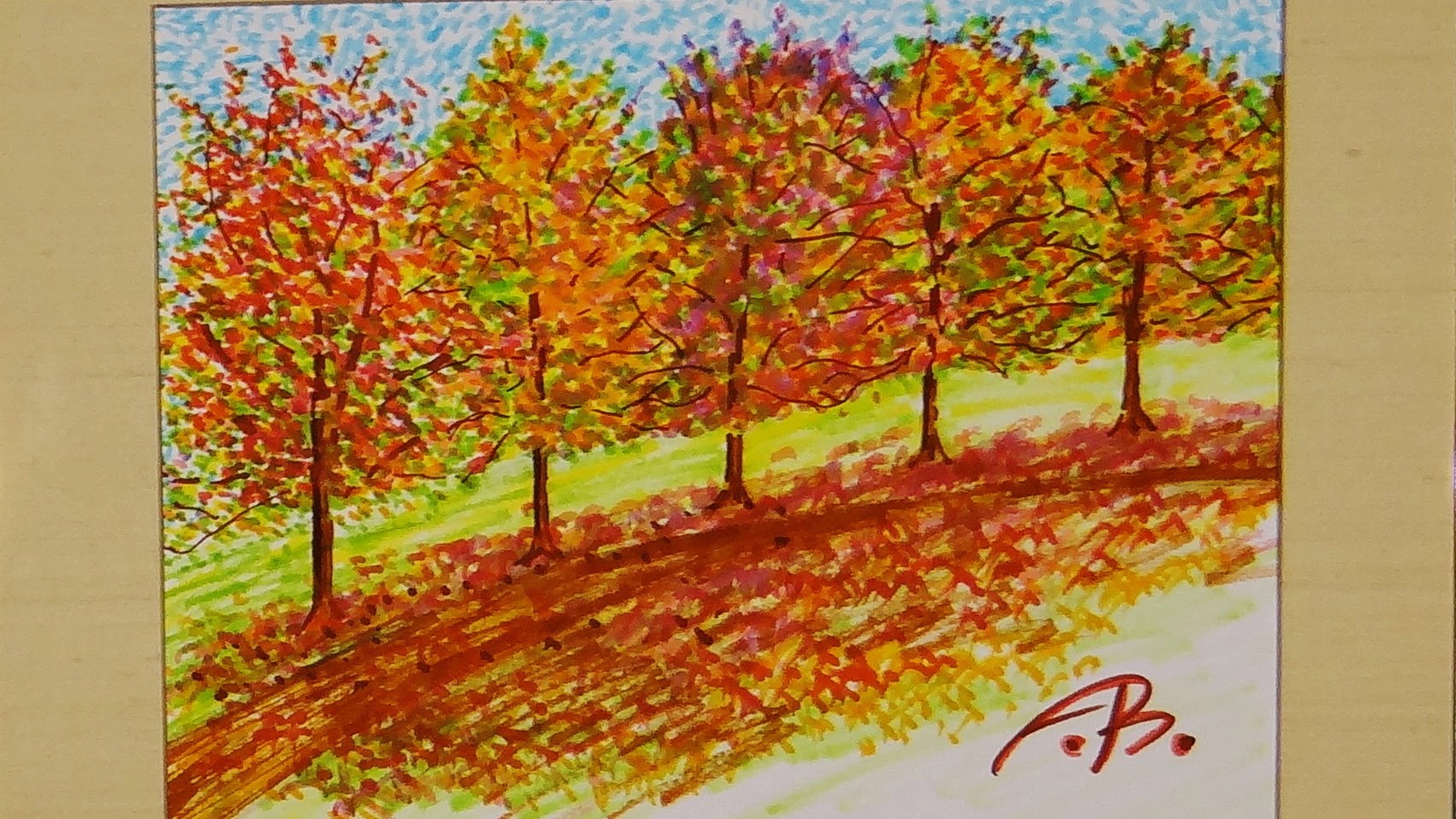 1701x957 Marker Art Fall Foliage Line Of Trees