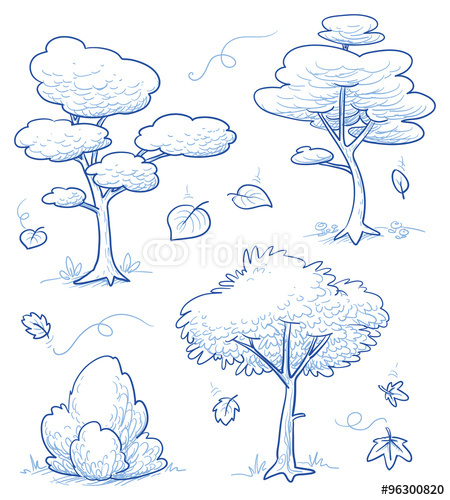 450x500 Vecteur Set Of Cute Cartoon Trees, Bush, Forest With Falling