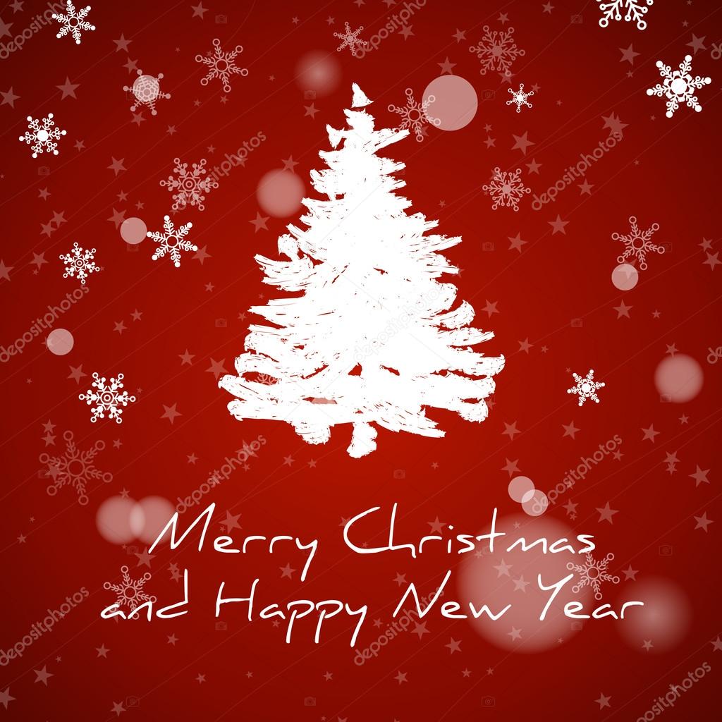 1024x1024 Red Drawing Christmas Tree With Falling Snow Stock Vector