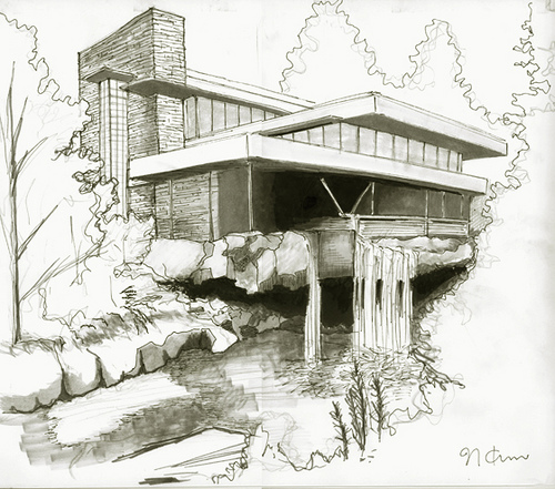 500x441 Fallingwater House From My School Work, Marker Naokosstoop