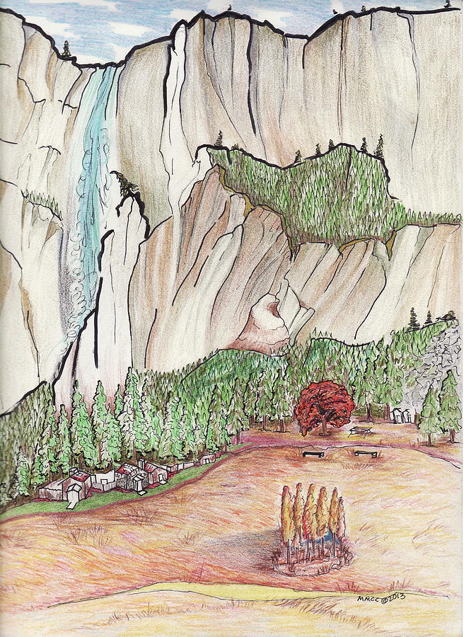 656x900 Yosemite Falls Drawing By Merrily Mccarthy