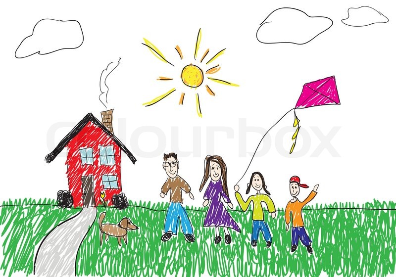 800x560 A Childish Drawing Of A Family Standing In Front Of Their Homethis