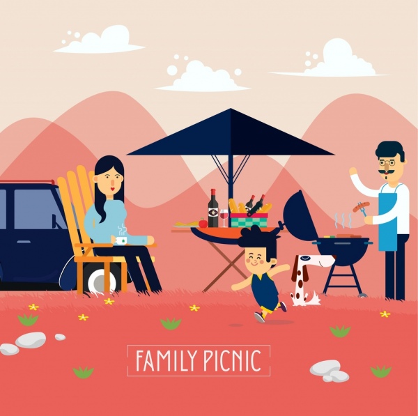 600x597 Family Dinner Banner Parents Kid Icons Cartoon Design Free Vector