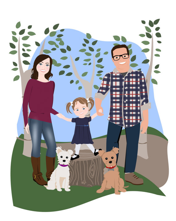 570x713 Custom Family Portrait 3 To 5 People Family Drawing Custom