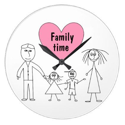 422x422 Family Time Cute Family Stick Figures Design Large Clock Large