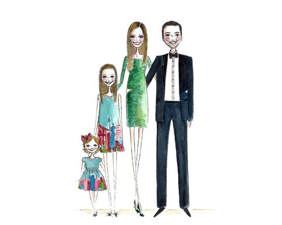 570x456 Custom Family Portrait 4 People Custom Portrait By Diarysketches
