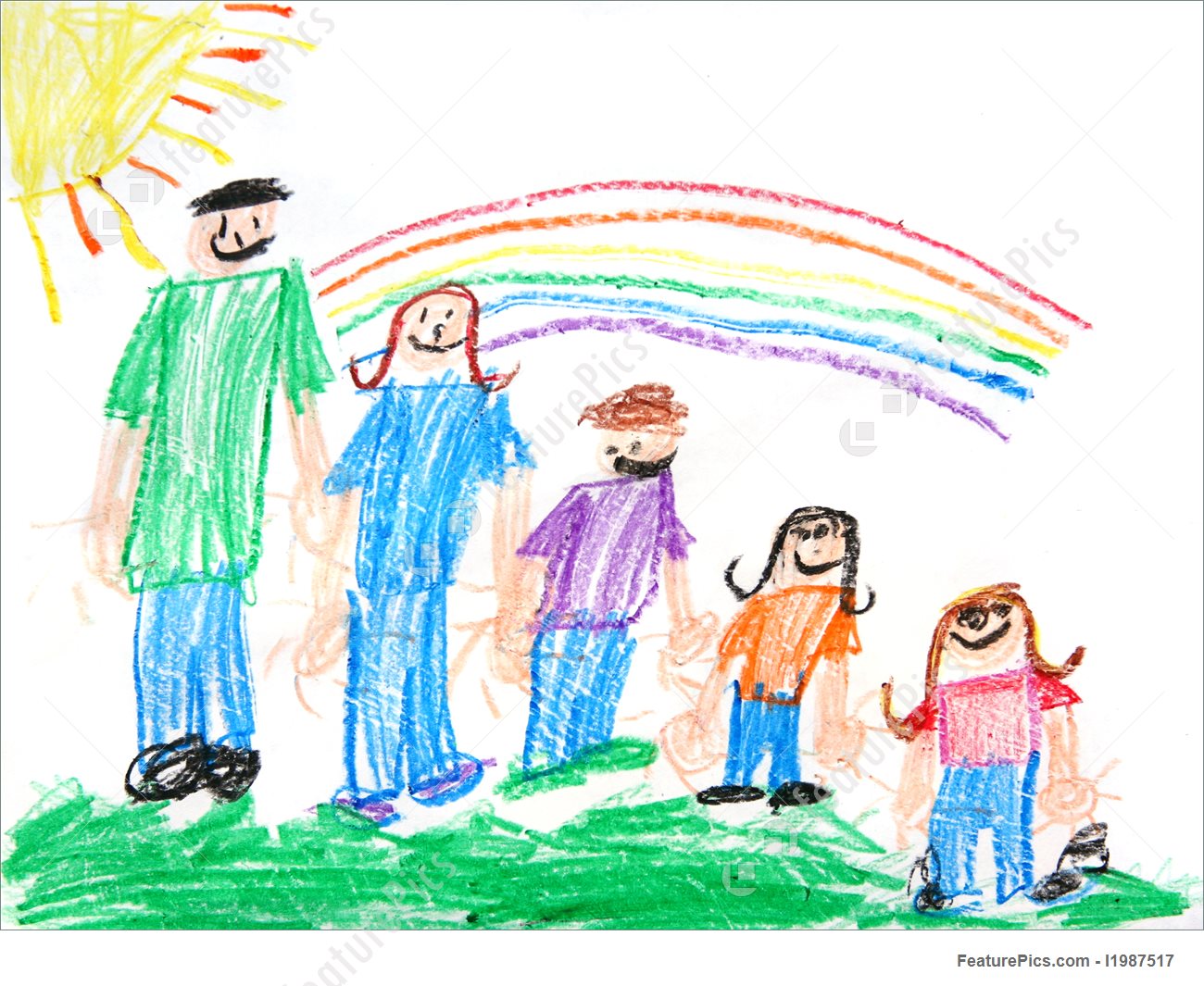 1300x1065 People Kids Primitive Crayon Drawing Of A Family