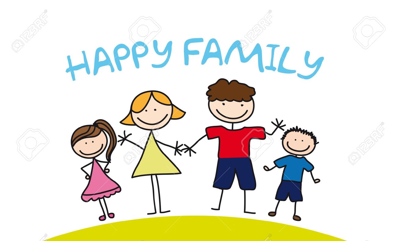 1300x789 Happy Family Drawing Over Grass. Illustration Royalty Free