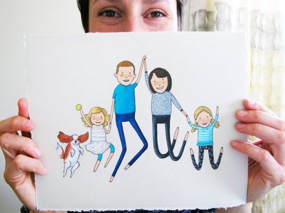 570x427 Custom Family Portrait Hand Drawn Quirky By Peopleyoumaymeet