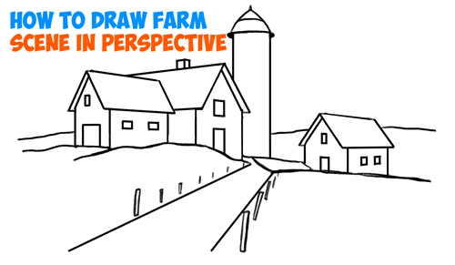 500x291 How To Draw Farm Scene Fall Spring Scene In Three Point