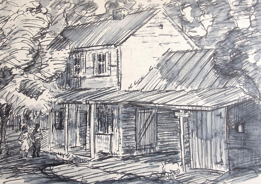 900x637 Family Farm House Drawing By Aileen Markowski