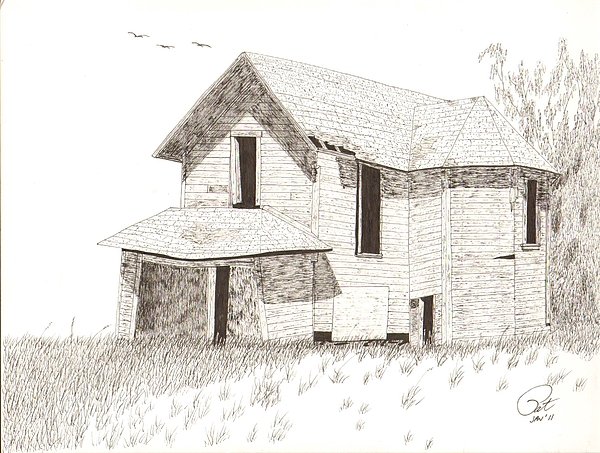 600x453 Farmhouse Drawing By Pat Price