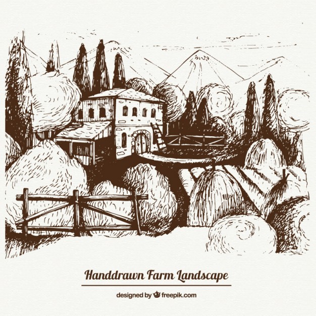 626x626 Hand Drawn Farm Landscape Vector Free Download