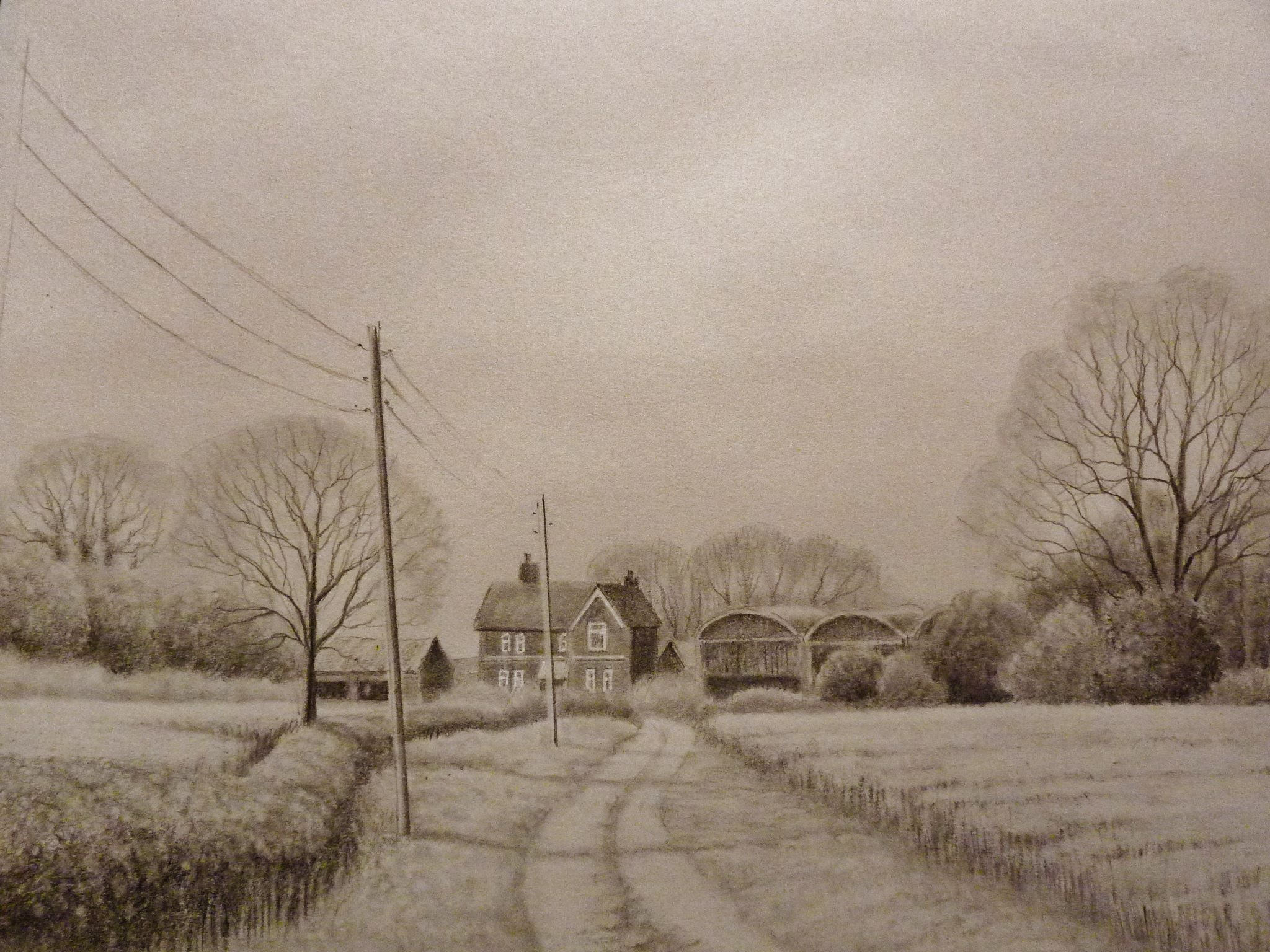 2048x1536 Time Lapse Landscape Pencil Drawing, Farm Buildings