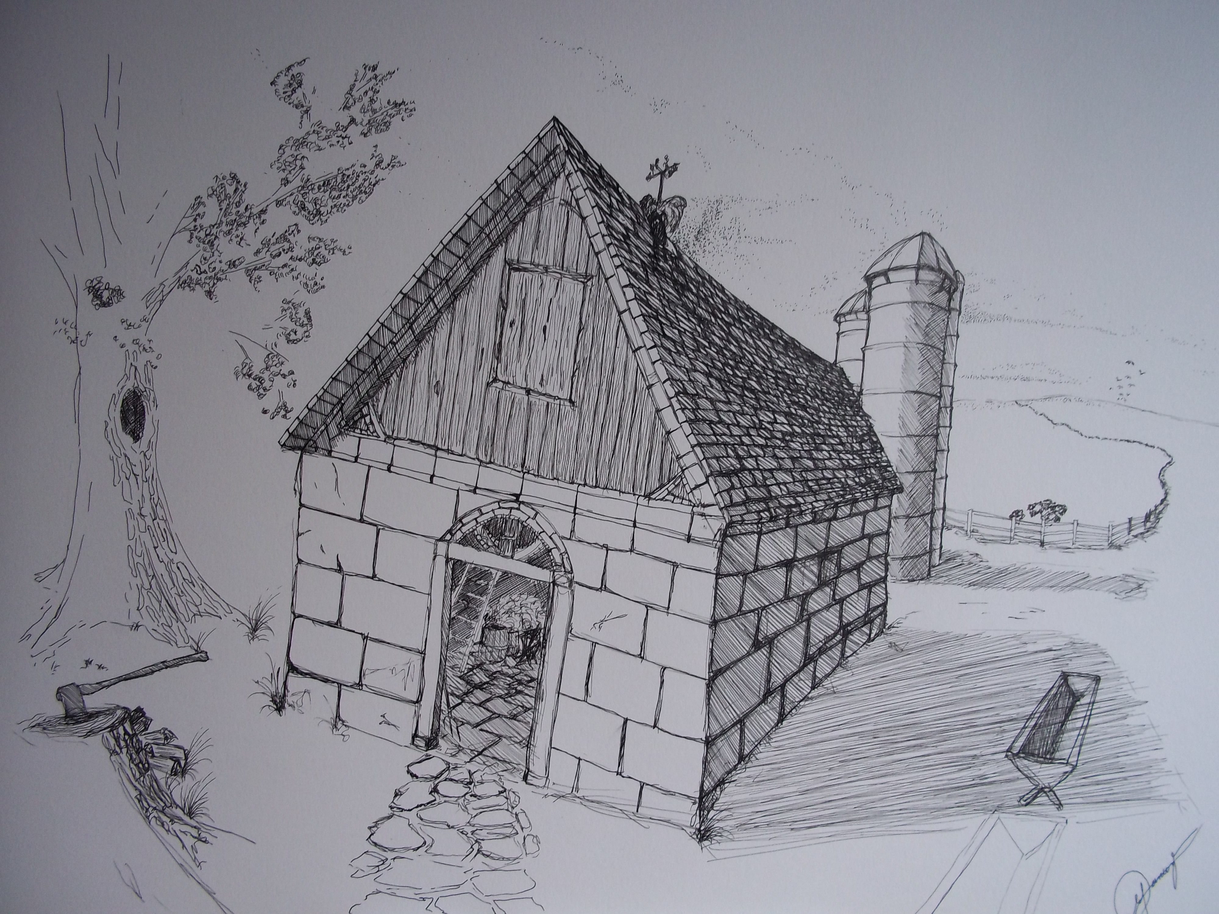 4000x3000 Pen And Ink Farm Scene, Landscape Drawing Colorfullights