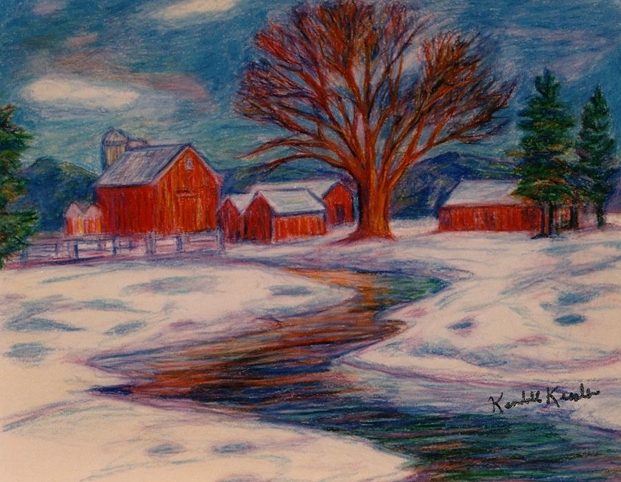 900x699 Winter Barn Scene Drawing By Kendall Kessler
