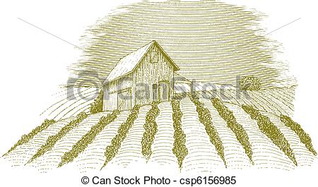 450x265 Woodcut Style Illustration Of A Rural Farm Scene. Clipart Vector