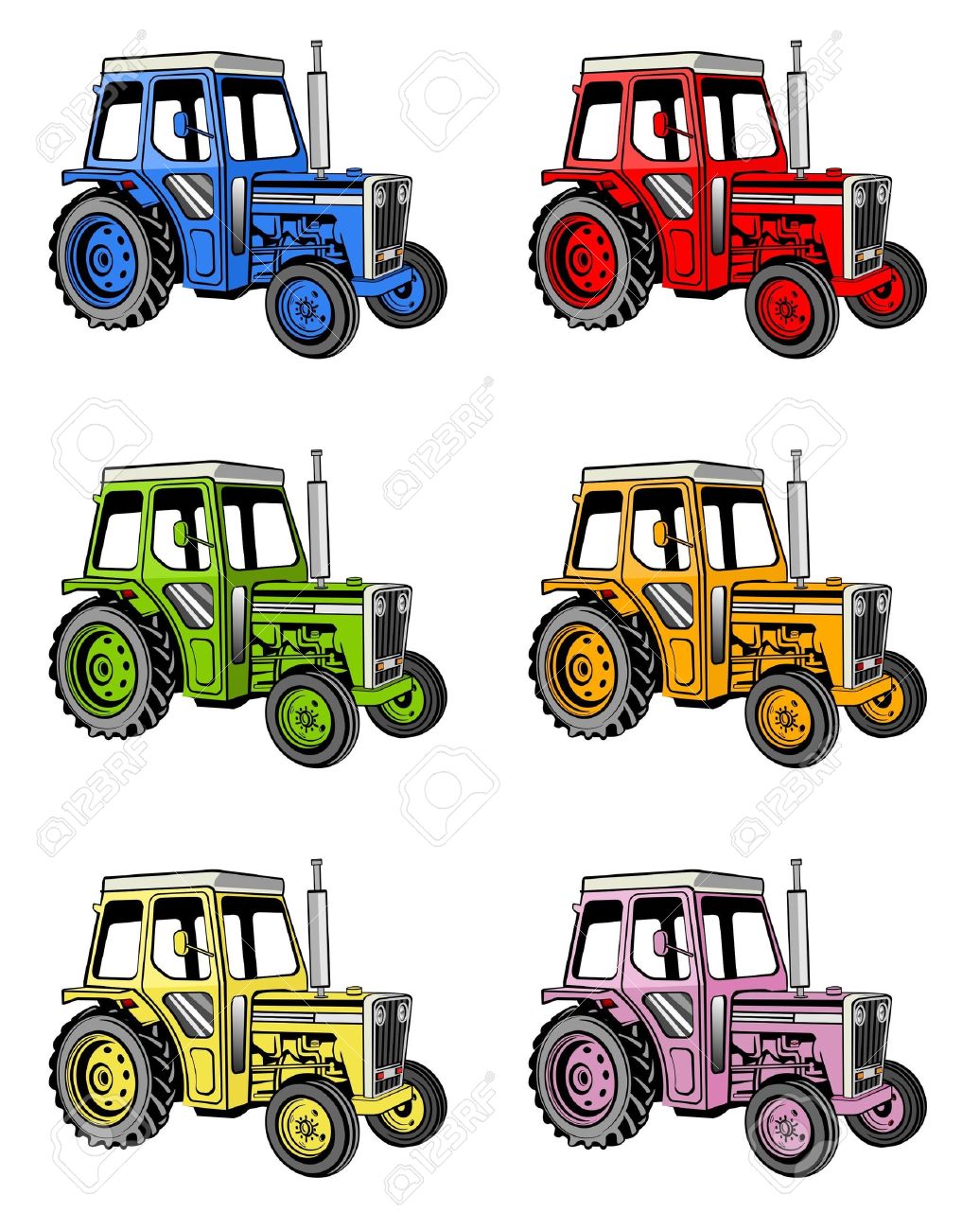 1036x1300 Illustration Of Different Colored Farm Tractors Stock Photo