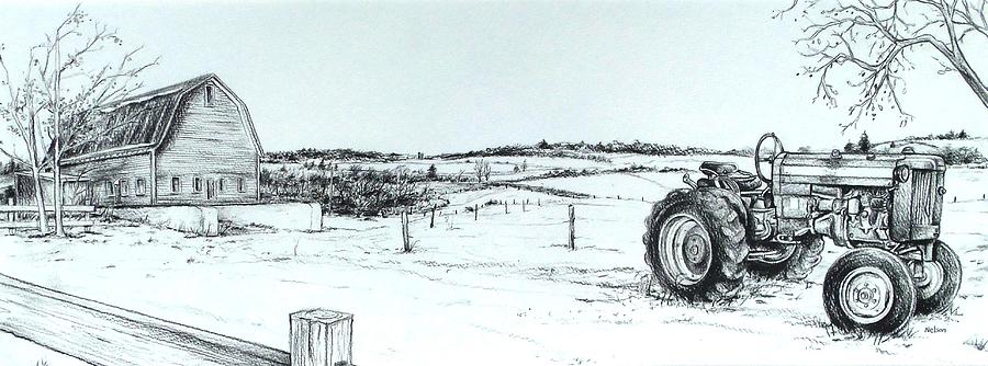 900x334 Parked Tractor Drawing By Scott Nelson