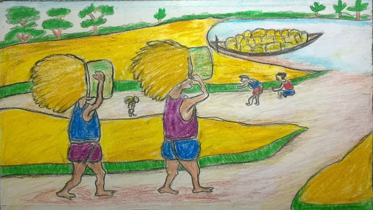 1280x720 How To Draw A Village Scenery Step By Step,farmers Are Working