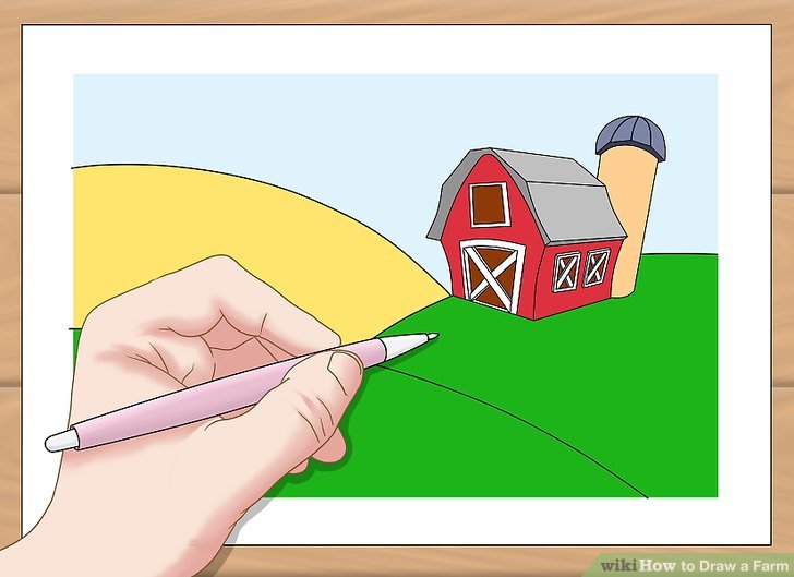 728x529 How To Draw A Farm 7 Steps (With Pictures)