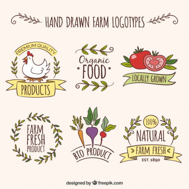 626x626 Hand Drawn Farm Logotypes With Organic Products Vector Free Download