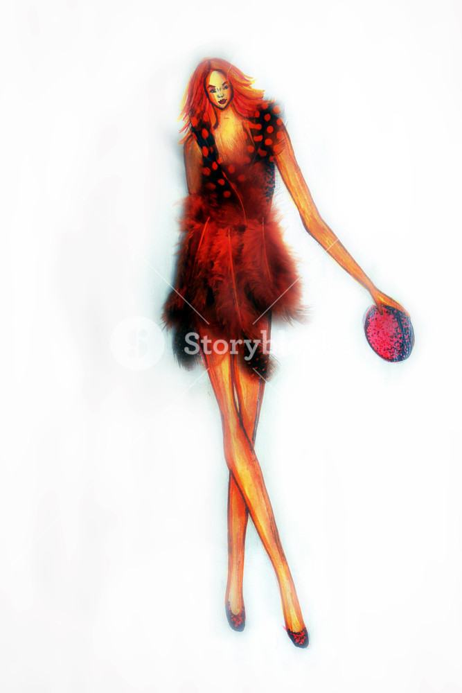 667x1000 Beauty Fashion Model Girls Drawing With Feathers Dresses Royalty