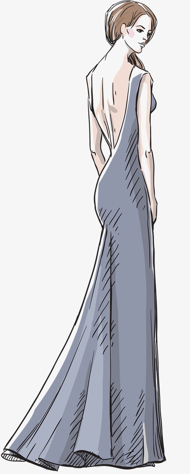 650x1618 Freehand Line Drawing Model, Fashion Hand Painted, Line Drawing