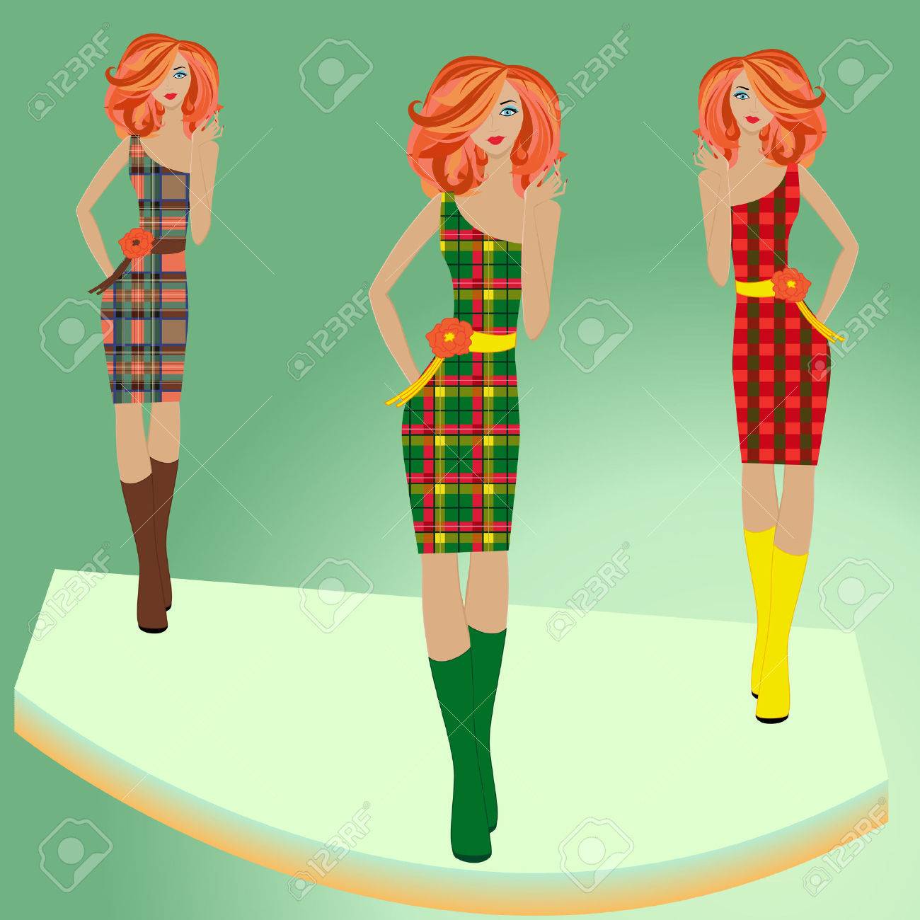 1300x1300 Stylish Fashion Models Posing On Podium In Different Checkered