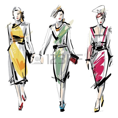 450x450 Vector Fashion Model. Sketch Silhouette Figure. Hand Draw Model