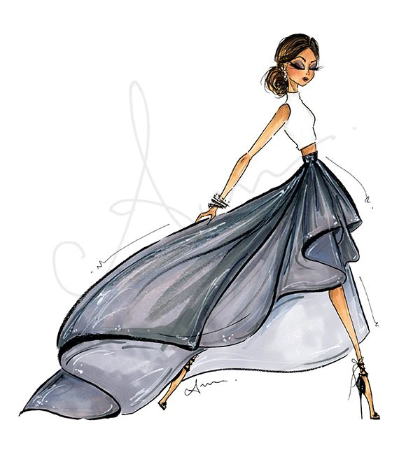 570x650 Fashion Illustration Print, Gray Ballskirt Fashion Illustrations