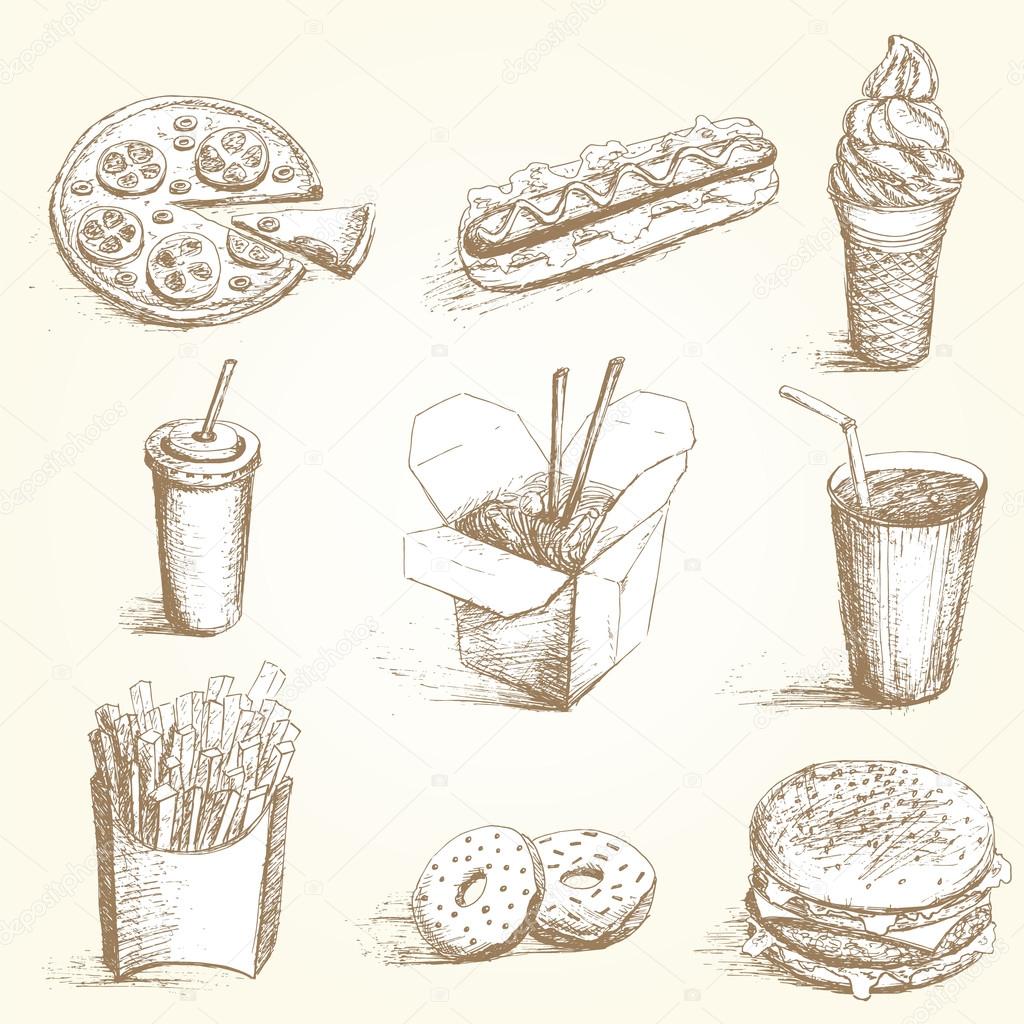 1024x1024 Fast Food Hand Draw Set Stock Vector Nordfox