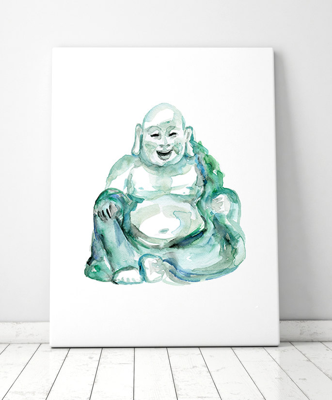 685x824 Laughing Buddha Art Watercolor Painting Print Fat Buddha