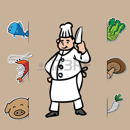 450x450 Fat Chef With Knife And Fresh Food Royalty Free Cliparts, Vectors