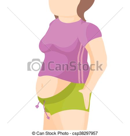450x470 Abdomen Fat, Overweight Woman With A Big Belly. Vector Clipart
