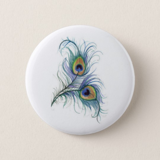 540x540 Twin Peacock Feather Pencil Drawing Button