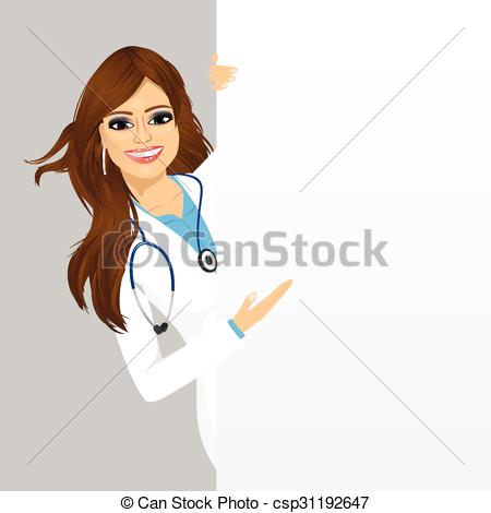 450x470 Female Doctor With A Blank Presentation Board. Portrait Of Eps