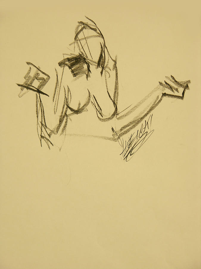 675x900 Nude Female With Arms Out In Gesture Drawing By Frederick Hubicki