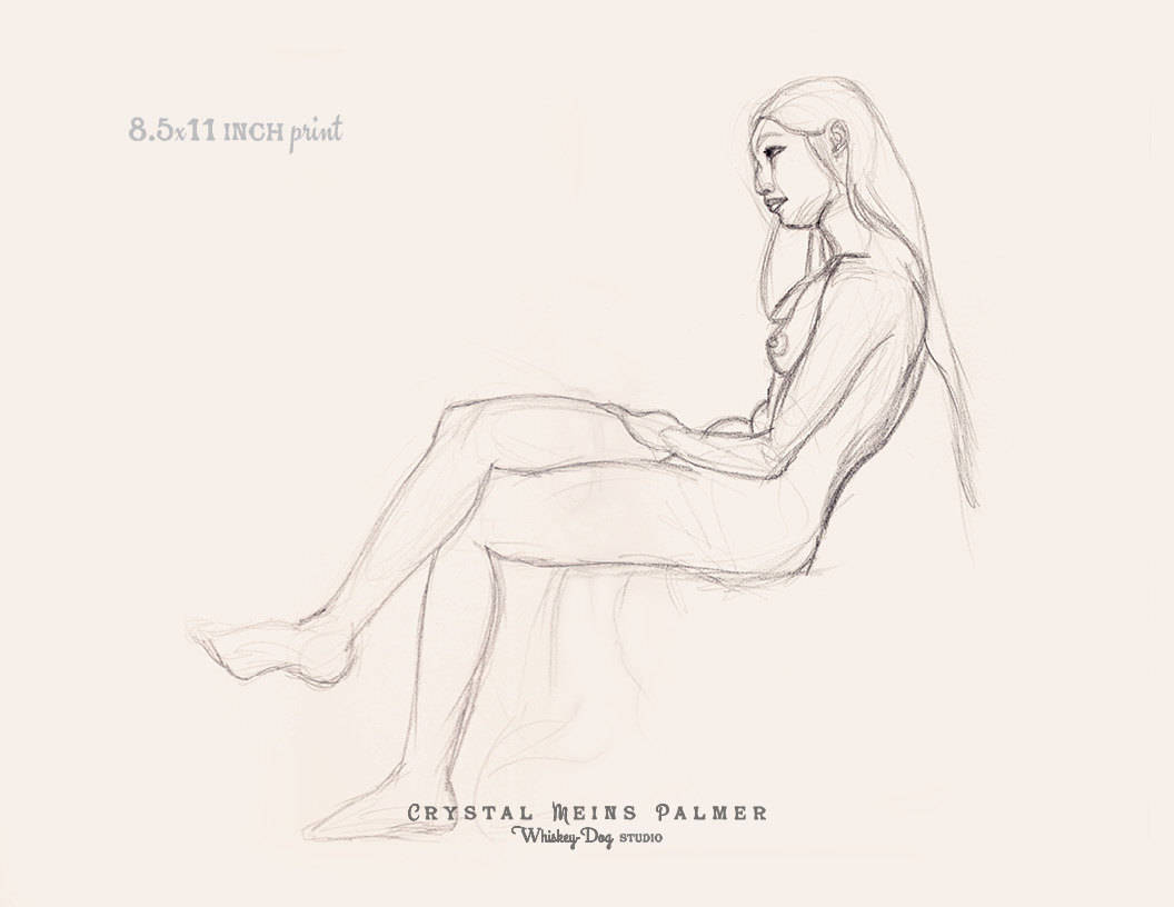 1056x816 Charcoal Pencil Drawing Of Nude Woman Sitting With Legs