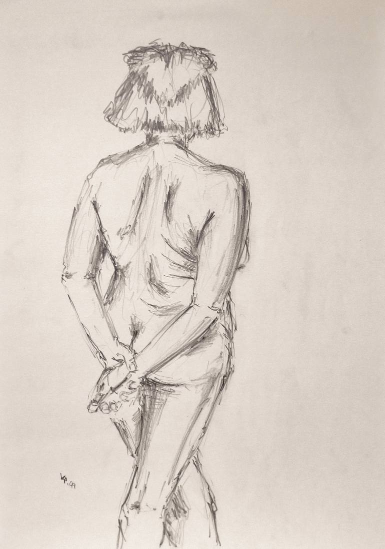 770x1099 Saatchi Art Female Nude Standing Back View Drawing By Karina