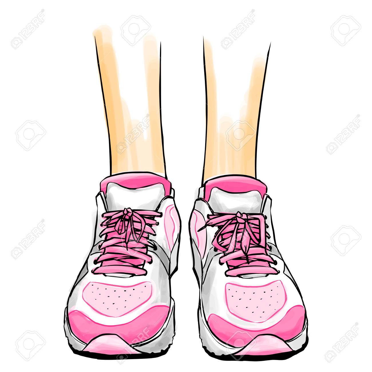 1300x1300 Illustration With Slim Female Legs In Pink Running Shoes. Jogging