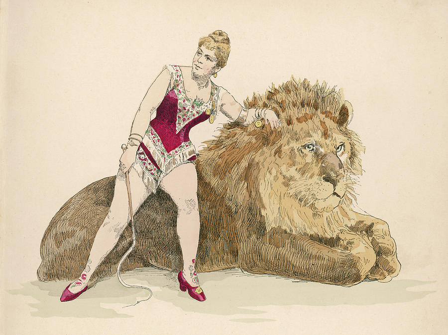 900x674 A Female Lion Tamer Drawing By Mary Evans Picture Library