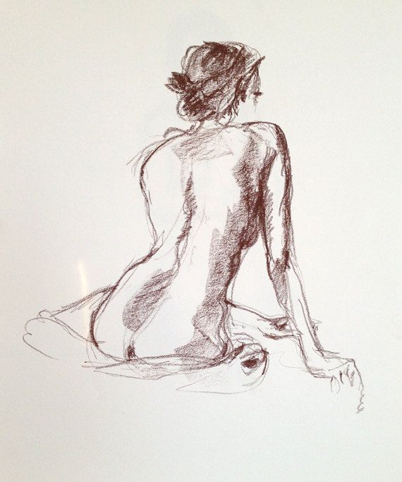 570x684 Pastel Drawing Of Female Nude Model, Back View, Original Art, Life