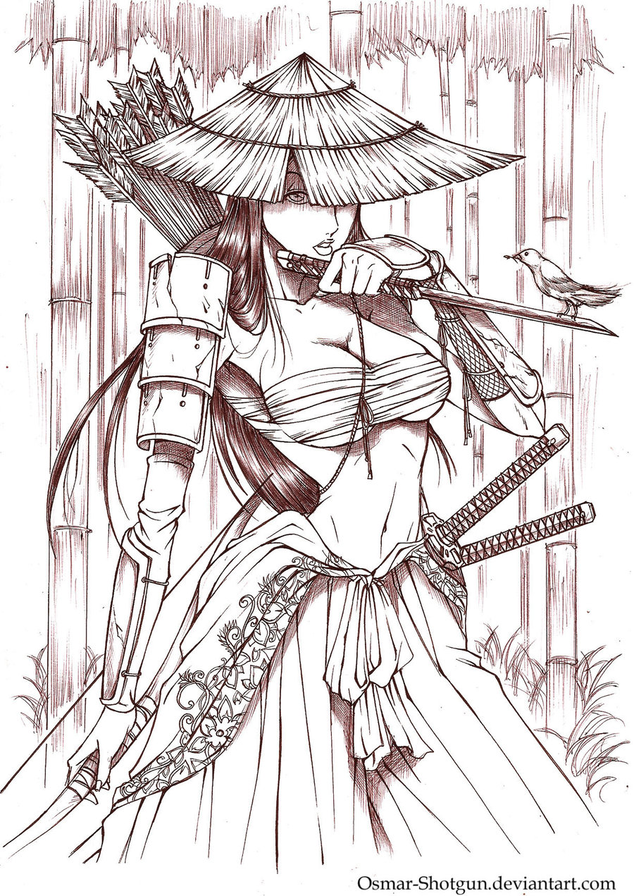 900x1271 Samurai Girl By ~osmar Shotgun On Lineart