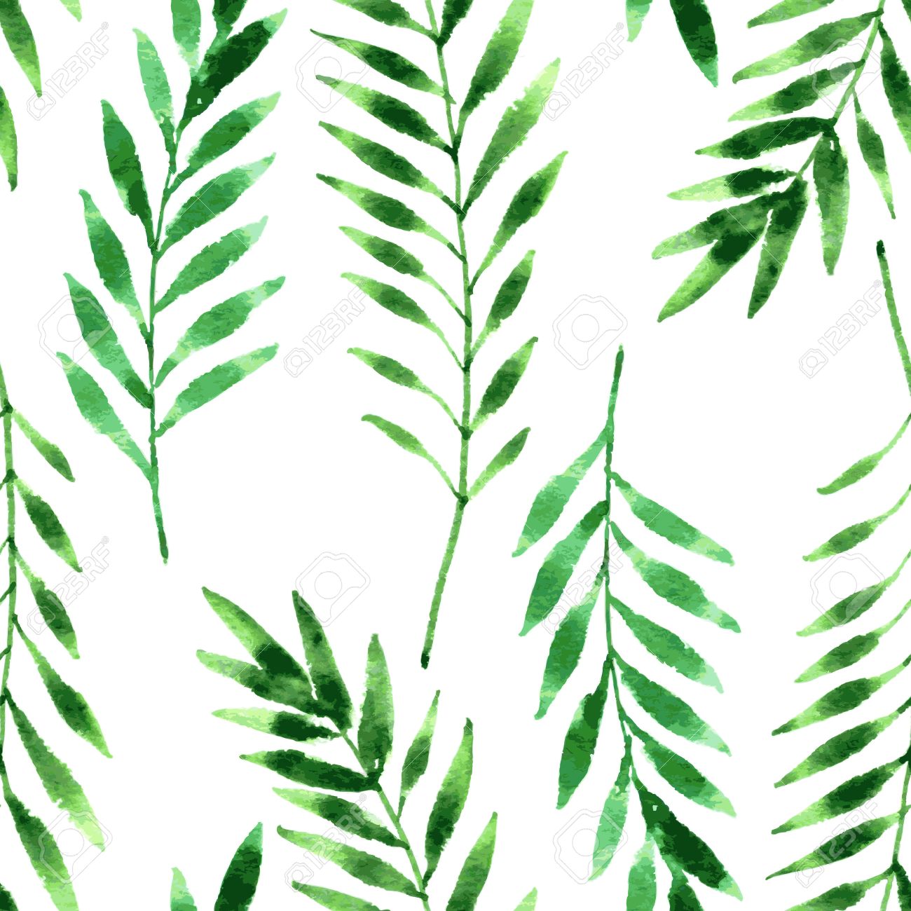 1300x1300 Vector Seamless Pattern With Fern Leaves Drawing By Watercolor