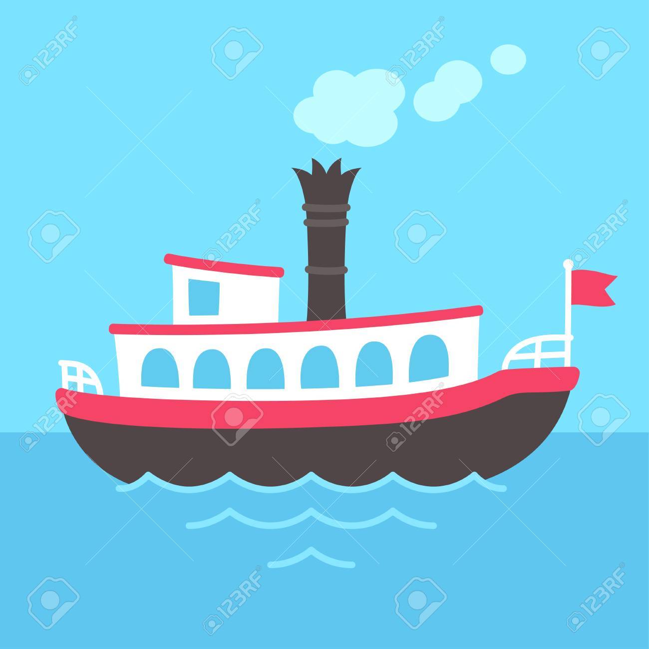 1300x1300 Cute Cartoon Retro Riverboat Drawing. Classic American Passenger