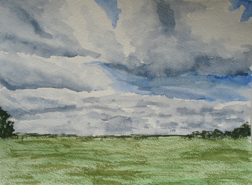 500x368 Watercolor Of Field And Sky In The Arboretum By Annie Perkins