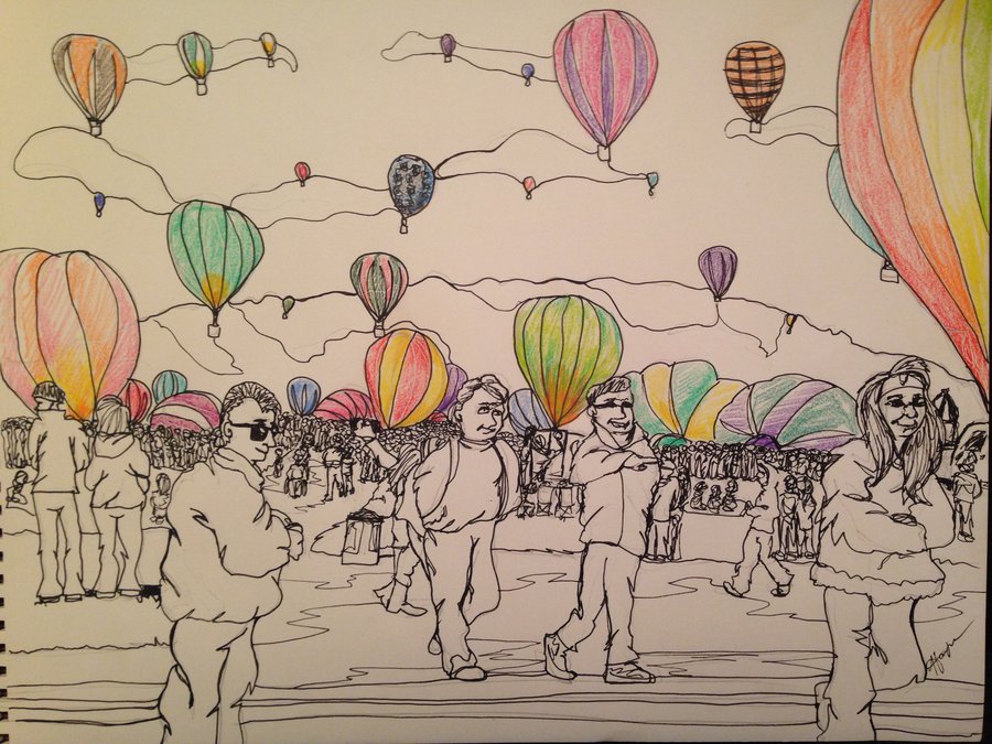 900x675 Balloon Fiesta Contour Drawing By Trujayy