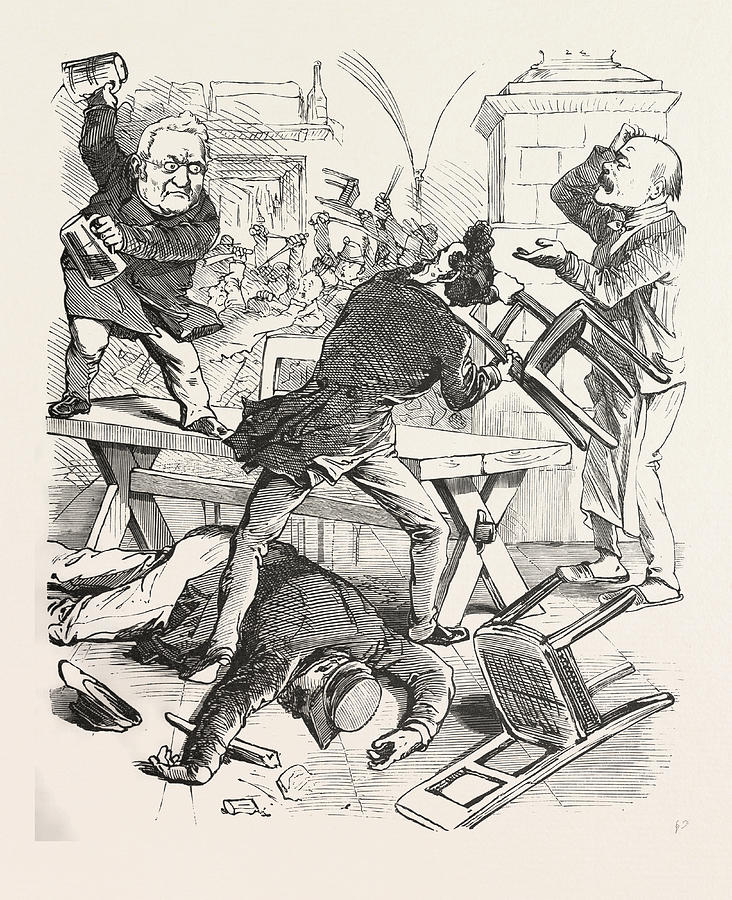 732x900 A Fight After A Glass Of Beer, Hungary, 19th Century Drawing By